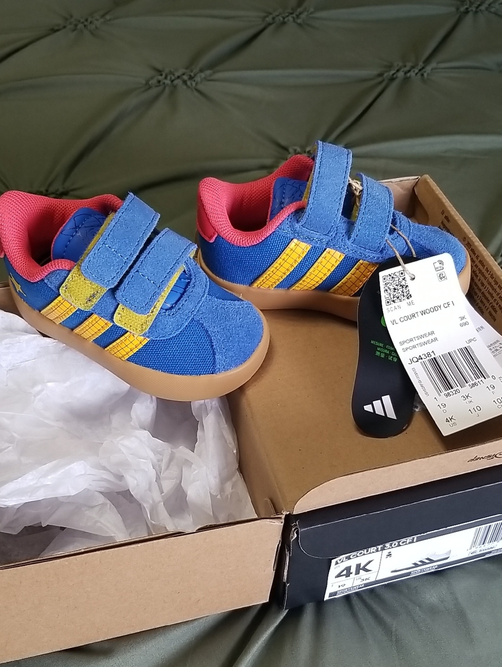 adidas Kids Blue & Yellow Velcro Sneakers with Pink Lining